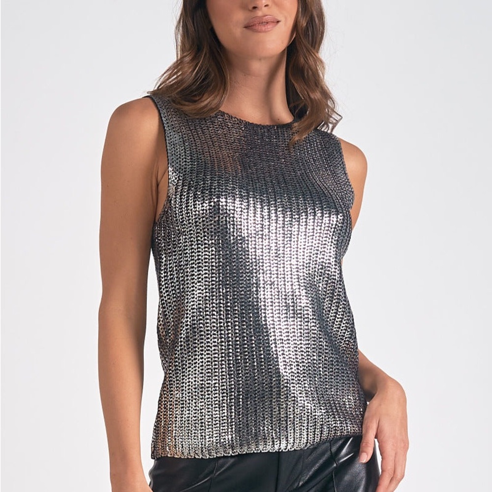 Elan Metallic Silver Tank Top